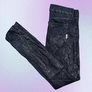 MOTHER Denim The Looker Skinny Jean in Sparkle & Purr Navy Blue & Silver Glitter
